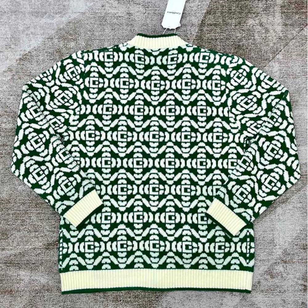Casablanca Green & Cream Geometric V-Neck Cardigan Sweater - Picture 8 of 9